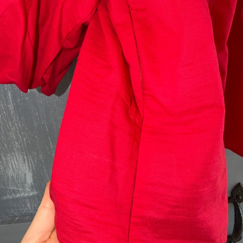 DKNY Red Puff Sleeve Blouse Size L | Balloon Sleeve Top | Statement Top - Picture 6 of 7